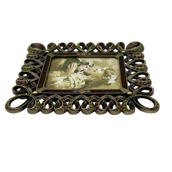 Vintage Italy Tizo Jeweled Rhinestones Loop Heart Photo Picture Frame 2.5" X 3" - Picture 8 of 9